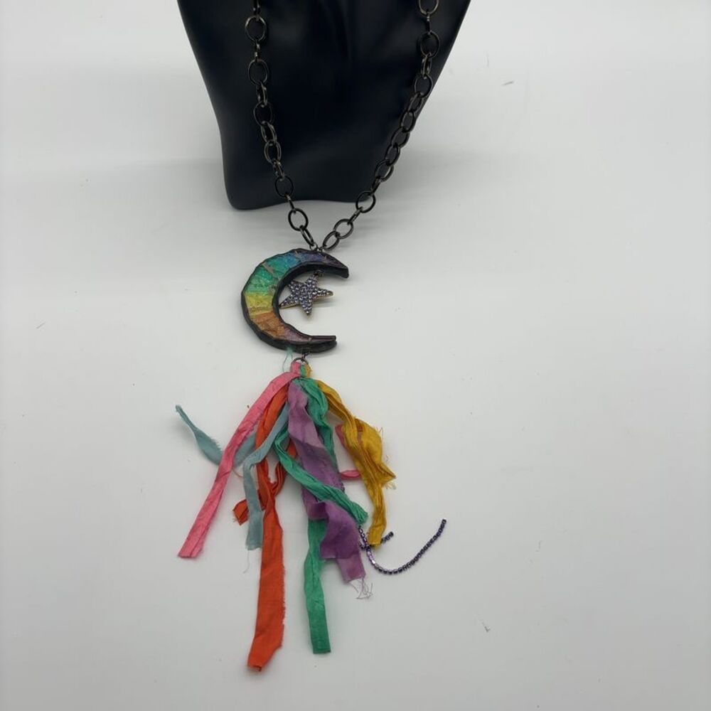 unknown brand Crescent Moon with Tassel on Black Chain